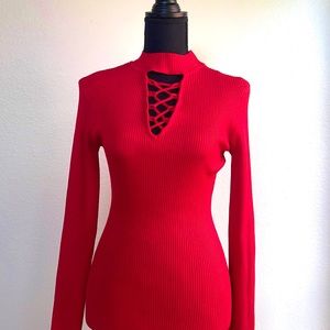 Red Turtleneck Sweater Midi Dress